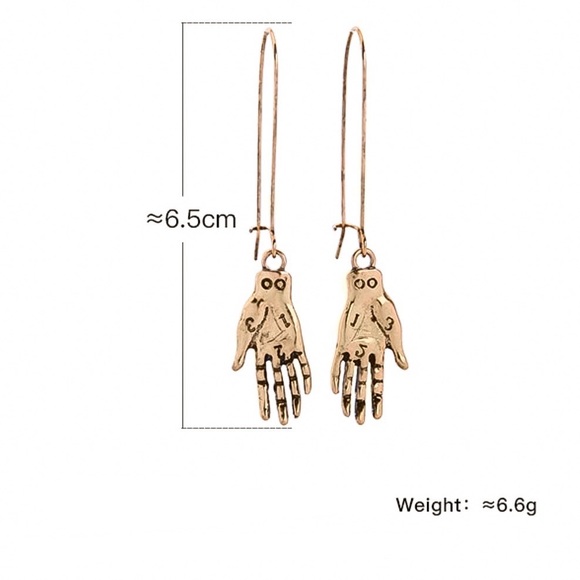 2/$20!  Antiqued Gold Palmistry Hand Earrings - Picture 5 of 7